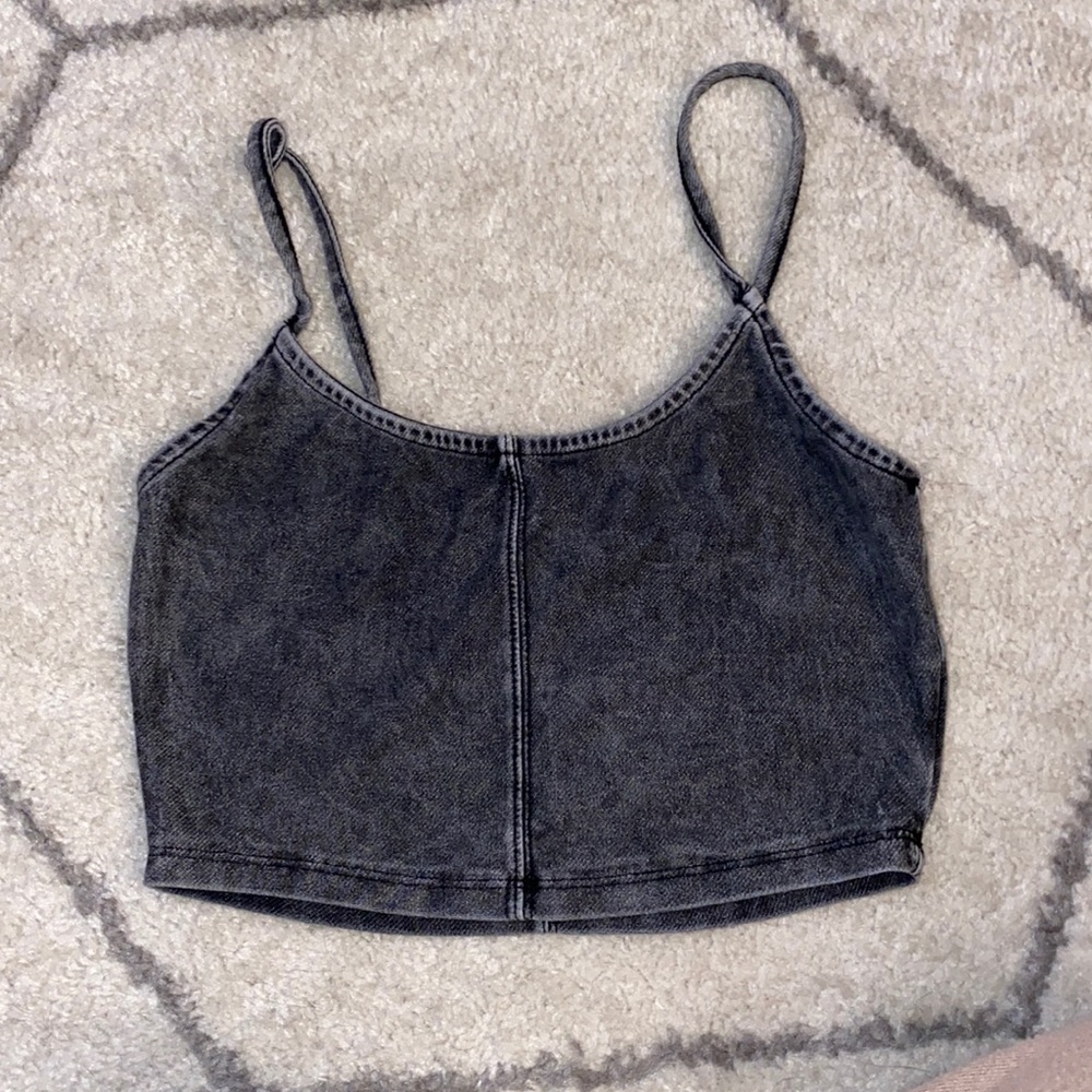 Garage black spaghetti strap tank top, cropped